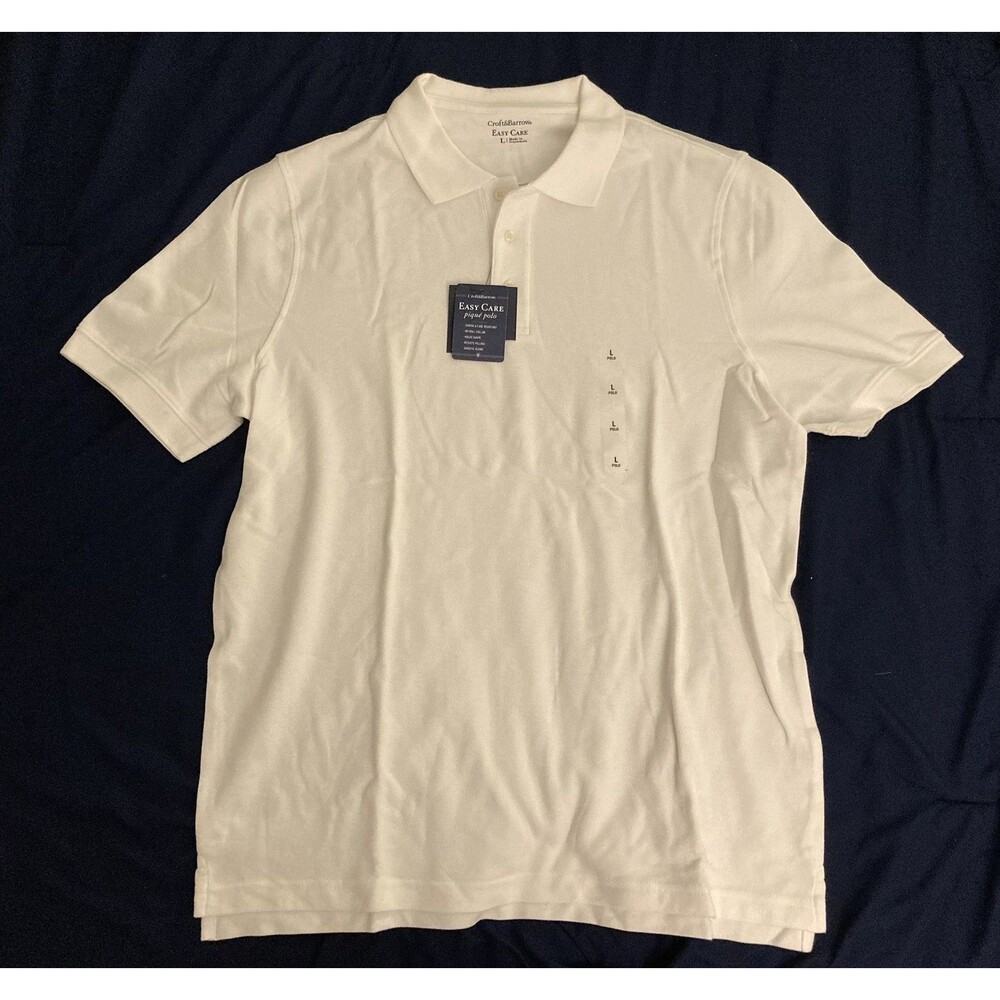 Large Croft&Barrow - 1 Piece Men’s T-shirt | solid white color with 3 buttons